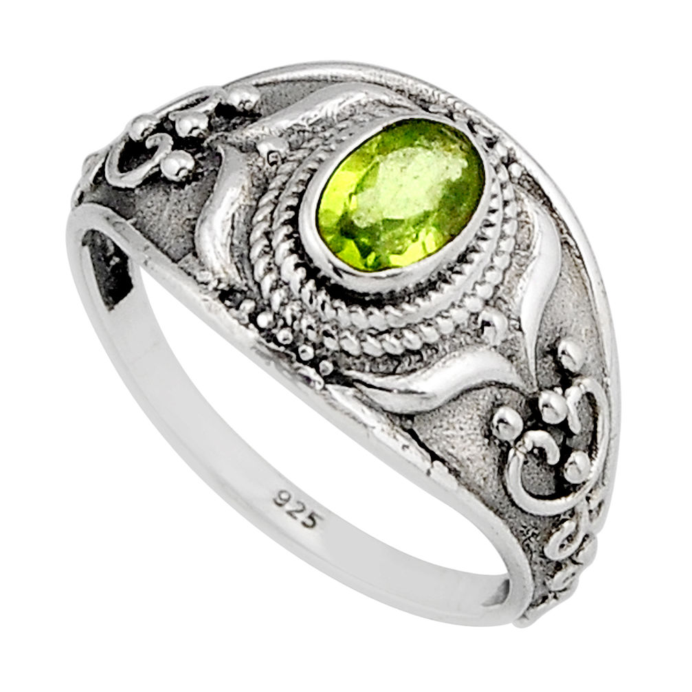 0.98cts faceted natural green peridot 925 sterling silver ring size 5.5 y64961