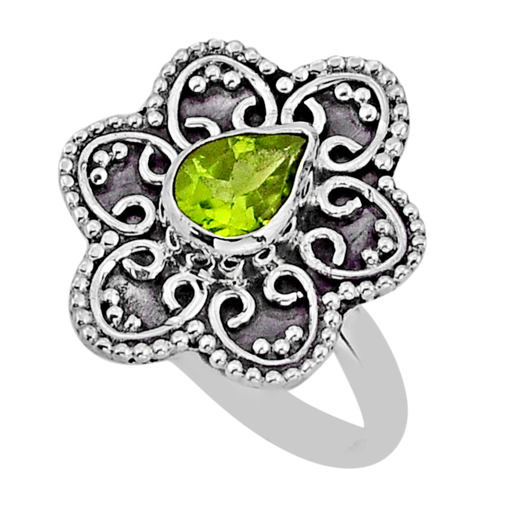 1.36cts faceted natural green peridot 925 sterling silver ring size 6.5 y76814