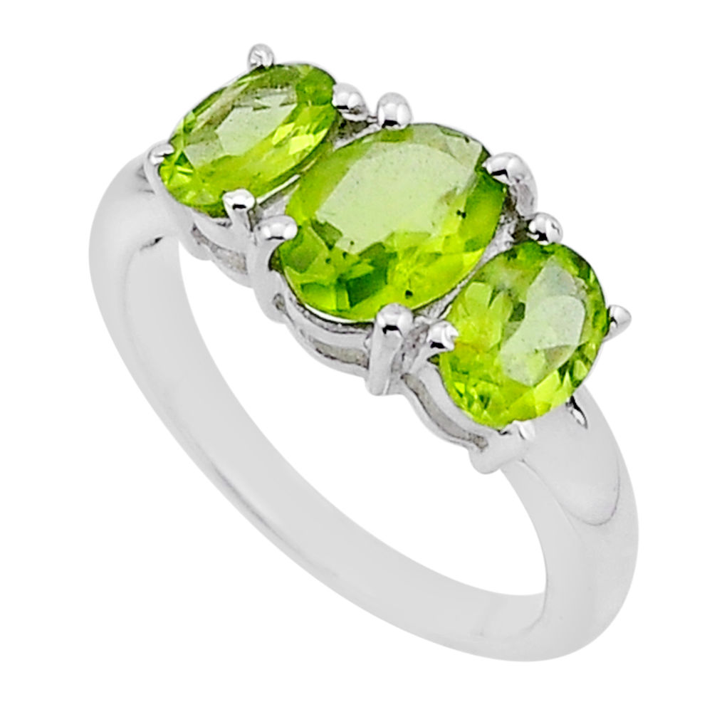 5.26cts faceted natural green peridot oval sterling silver ring size 7 n54783