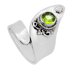 1.27cts faceted natural green peridot round silver adjustable ring size 7 n35408