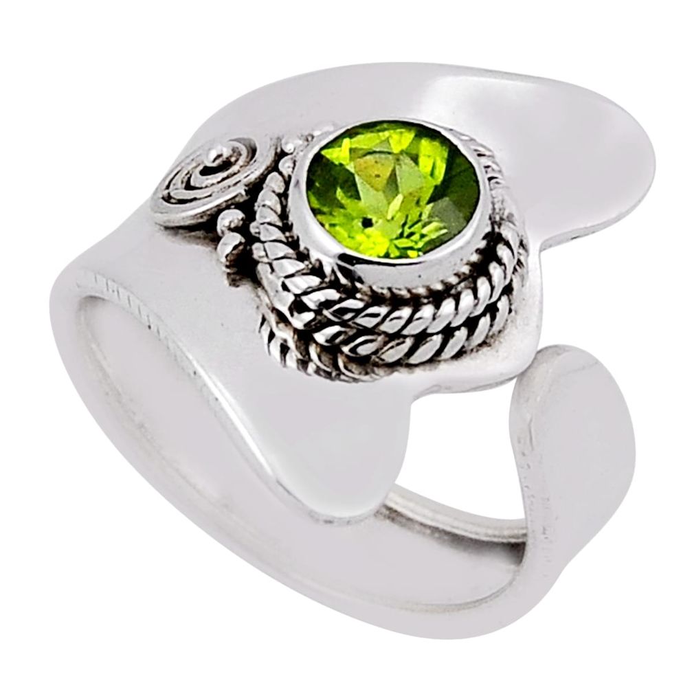 1.09cts faceted natural green peridot round silver adjustable ring size 7 n37113