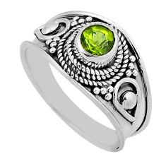 0.82cts faceted natural green peridot round sterling silver ring size 6.5 n43207