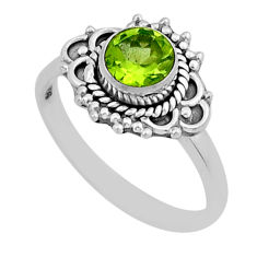 0.98cts faceted natural green peridot round sterling silver ring size 7 y81874
