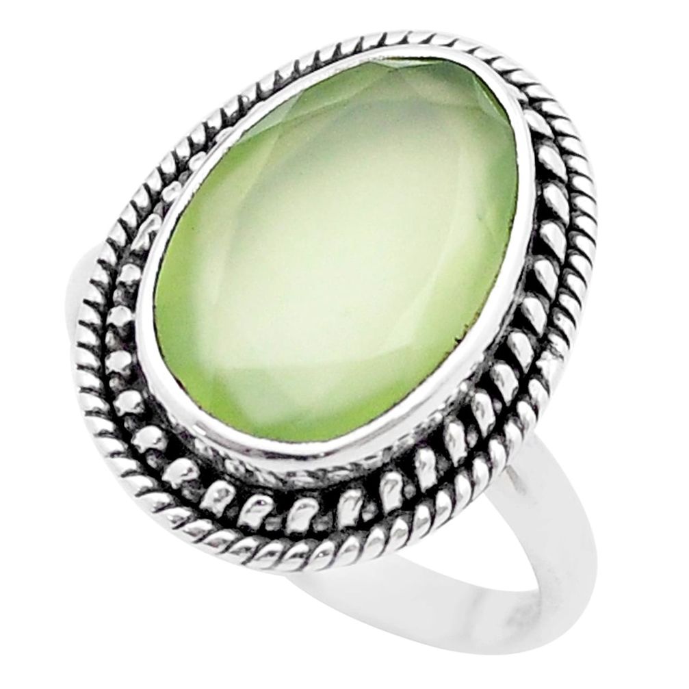 7.27cts faceted natural green prehnite 925 sterling silver ring size 8.5 u46147