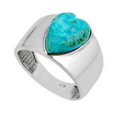 5.05cts faceted natural kingman turquoise heart 925 silver ring size 7.5 y82326