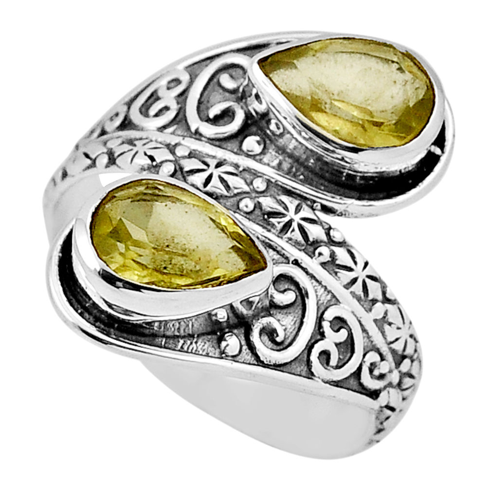 4.38cts faceted natural lemon topaz 925 sterling silver ring size 9.5 n37161