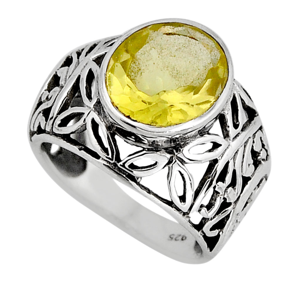 4.71cts faceted natural lemon topaz 925 sterling silver ring size 6.5 y73492