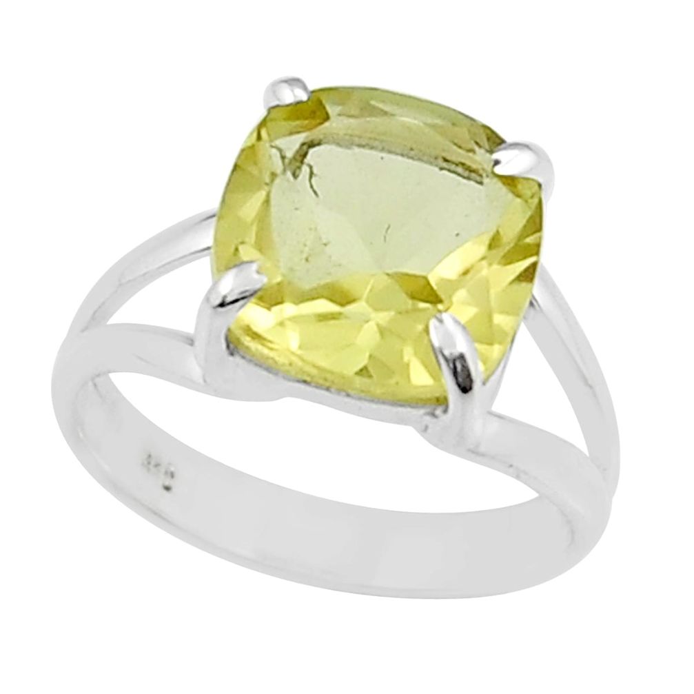 5.22cts faceted natural lemon topaz cushion sterling silver ring size 6 y25965