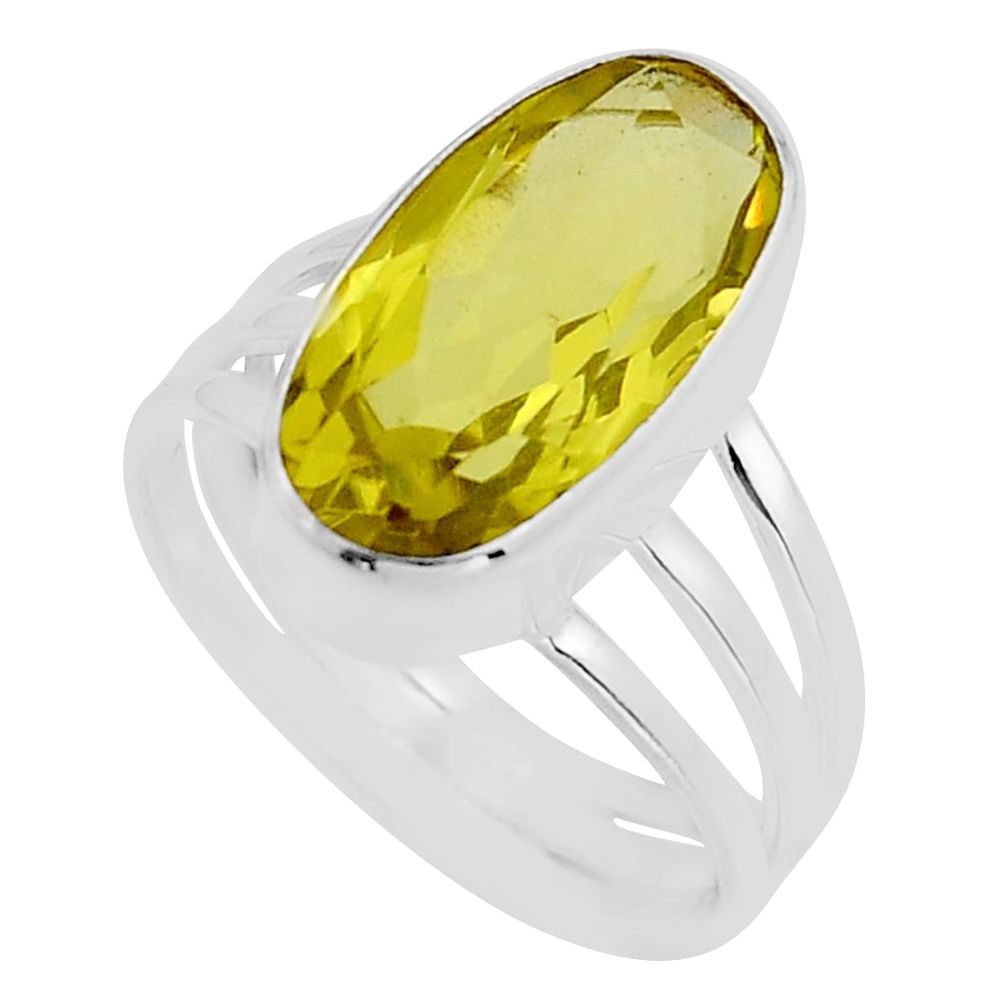 7.49cts faceted natural lemon topaz oval 925 sterling silver ring size 10 y95727