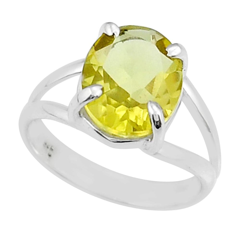 4.87cts faceted natural lemon topaz oval 925 sterling silver ring size 6 y25985