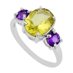 5.03cts faceted natural lemon topaz oval amethyst 925 silver ring size 8 y79113