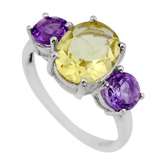 5.38cts faceted natural lemon topaz oval amethyst silver ring size 6.5 y79114