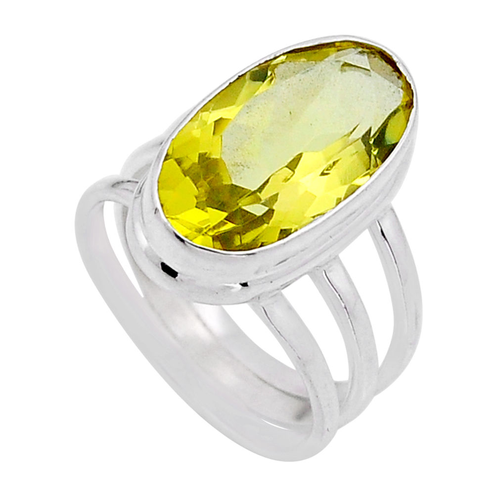 9.04cts faceted natural lemon topaz oval sterling silver ring size 6.5 n50012