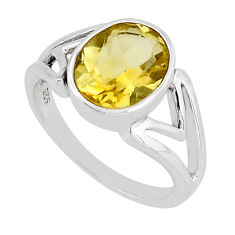 4.05cts faceted natural lemon topaz oval sterling silver ring size 6.5 y73198