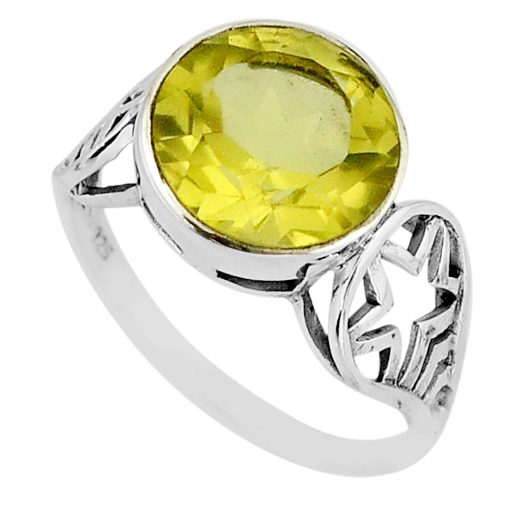 4.91cts faceted natural lemon topaz round 925 sterling silver ring size 8 y73371