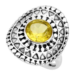 3.17cts faceted natural lemon topaz round sterling silver ring size 7.5 y78726