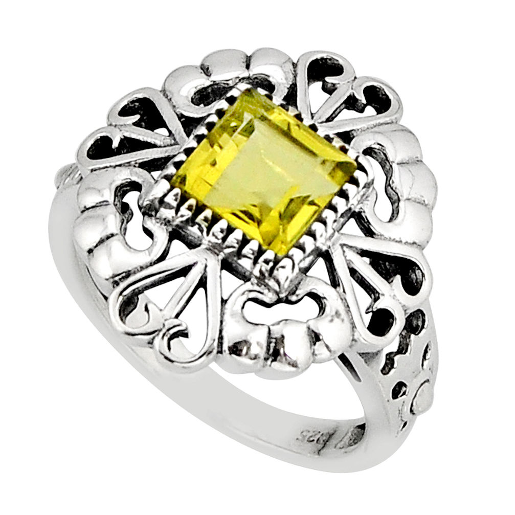 3.13cts faceted natural lemon topaz square sterling silver ring size 9 y73608