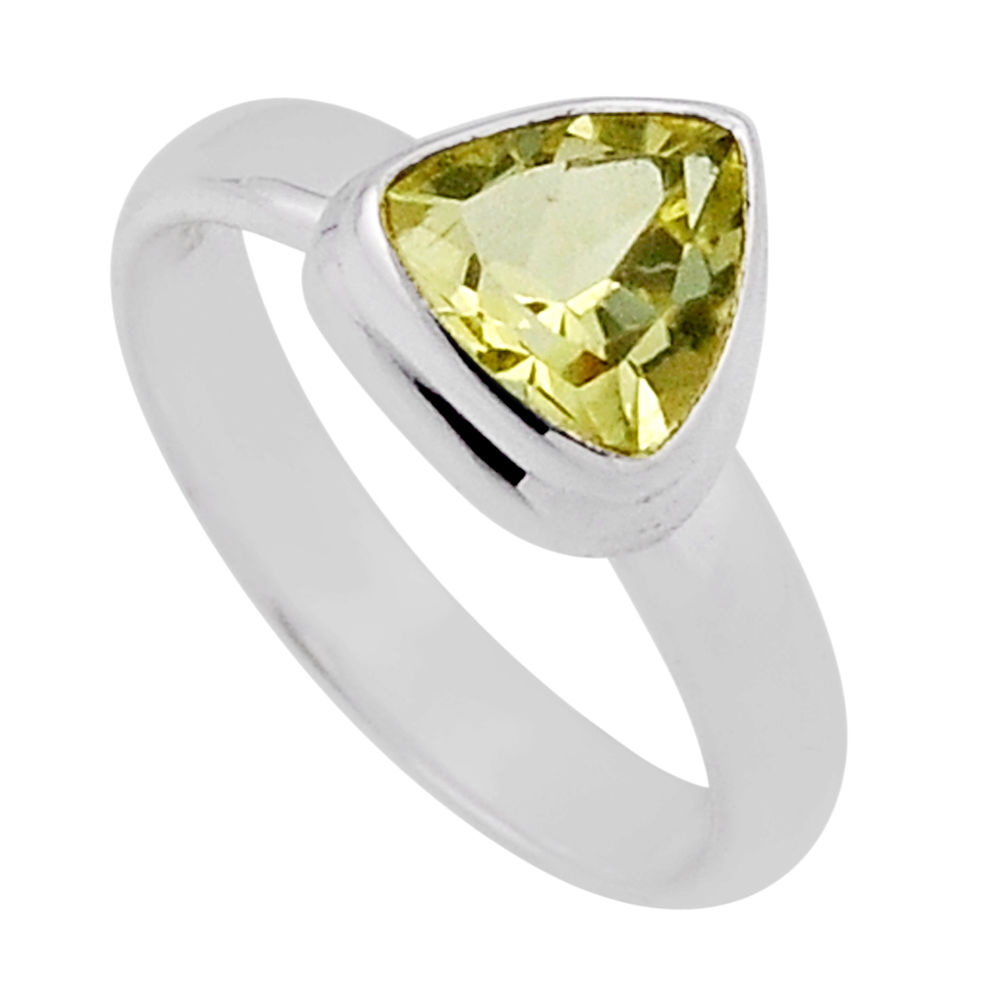 2.28cts faceted natural lemon topaz trillion sterling silver ring size 6 n39201