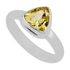 2.30cts faceted natural lemon topaz trillion sterling silver ring size 7 n39197