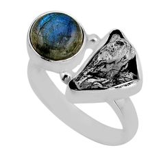 8.79cts faceted natural meteorite gibeon labradorite silver ring size 7 y84885