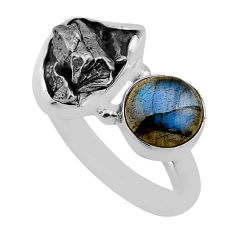 9.57cts faceted natural meteorite gibeon labradorite silver ring size 6.5 y84887