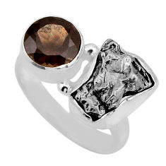 9.39cts faceted natural meteorite gibeon smoky topaz silver ring size 7 y84886