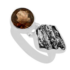 9.89cts faceted natural meteorite gibeon smoky topaz silver ring size 7 y84899