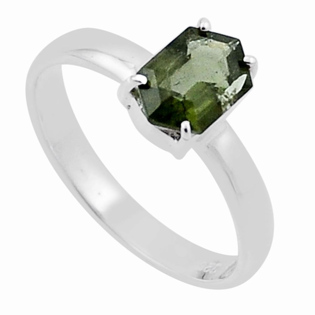 2.06cts faceted natural moldavite (genuine czech) 925 silver ring size 7 n47688