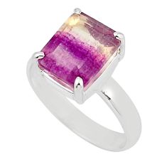 5.05cts faceted natural multi color fluorite 925 silver ring size 8.5 y46670