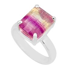 5.04cts faceted natural multi color fluorite 925 silver ring size 6.5 y46674