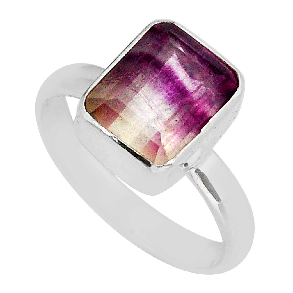 5.08cts faceted natural multi color fluorite 925 silver ring size 9.5 y72462