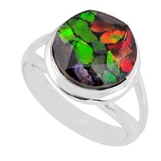 5.99cts faceted natural multicolor ammolite round silver ring size 8.5 y47962
