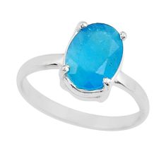 2.50cts faceted natural neon apatite (madagascar) 925 silver ring size 6 y25841
