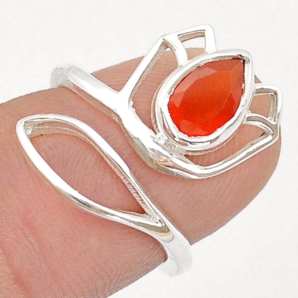 2.14cts faceted natural orange cornelian silver adjustable ring size 5 u60958