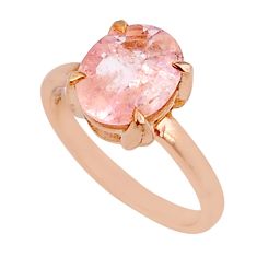 3.93cts faceted natural pink morganite 925 silver rose gold ring size 6.5 y24186