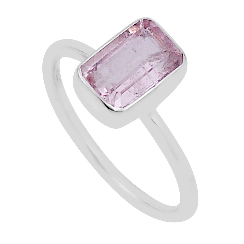 2.36cts faceted natural pink morganite 925 sterling silver ring size 7.5 n33679