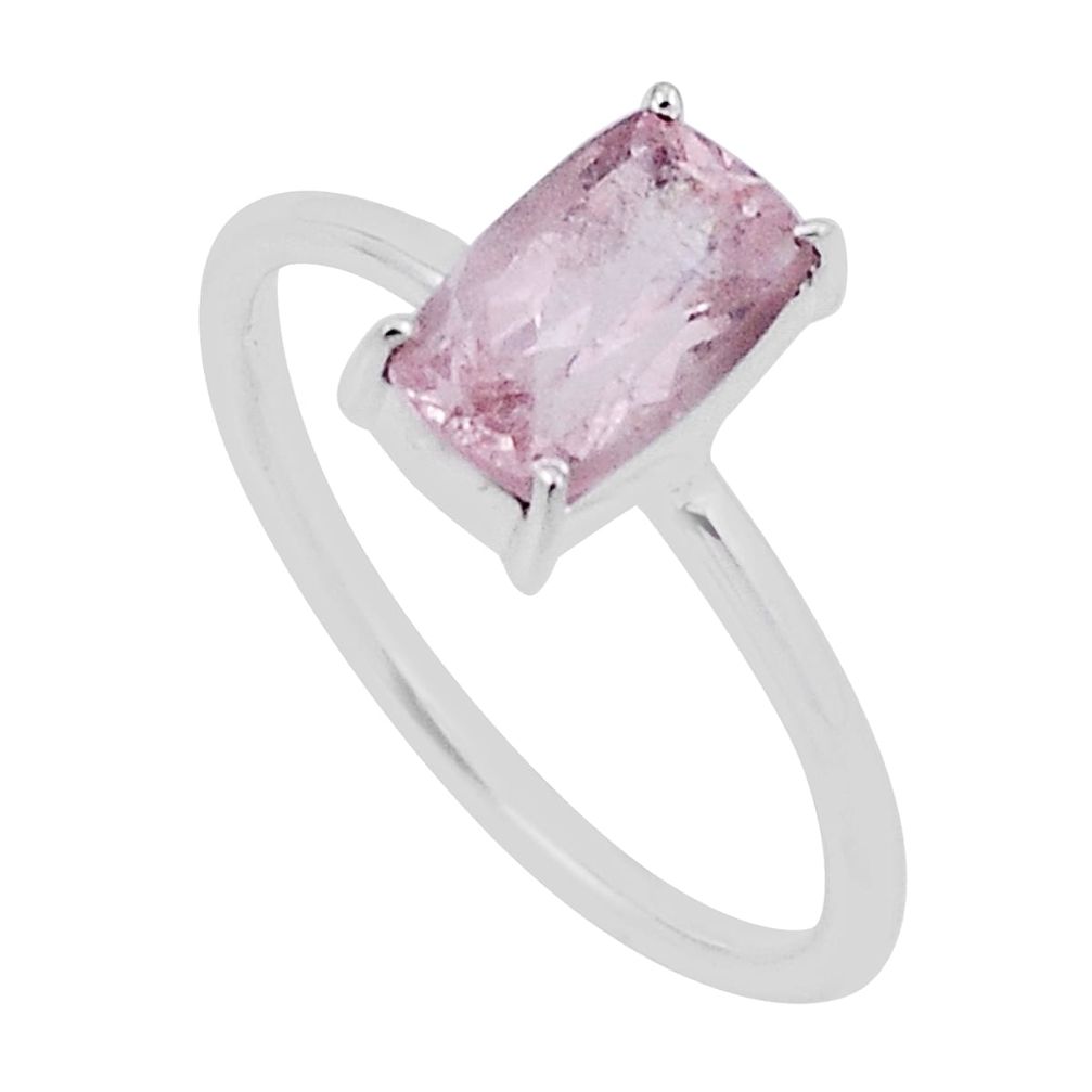 2.36cts faceted natural pink morganite 925 sterling silver ring size 9 n33673