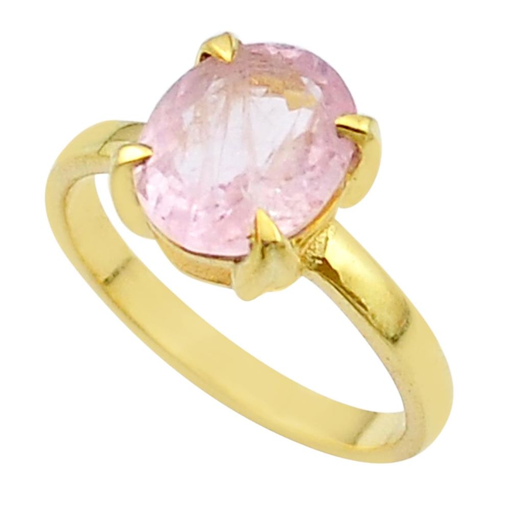 3.67cts faceted natural pink morganite oval 925 silver gold ring size u41674