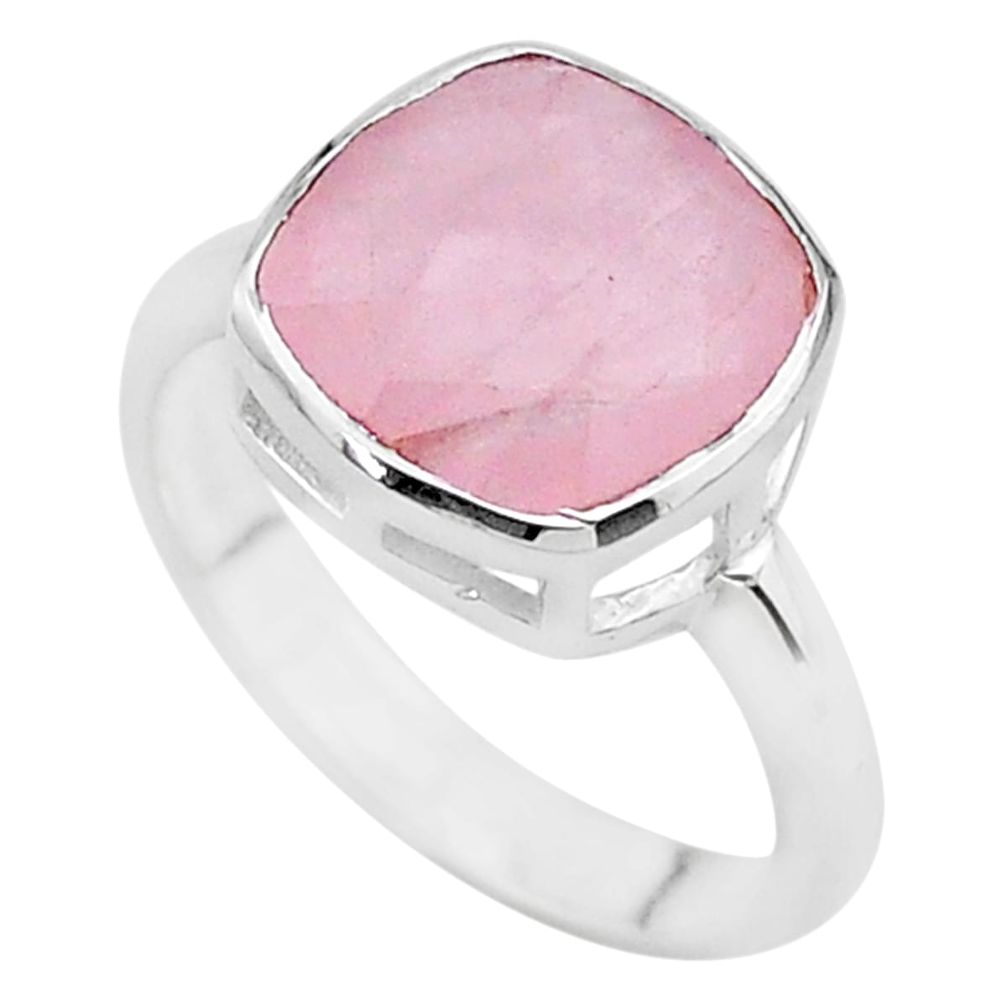 5.22cts faceted natural pink rose quartz 925 silver handmade ring size 7 t12159