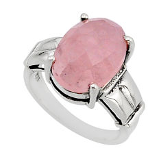 6.62cts faceted natural pink rose quartz 925 sterling silver ring size 6 y78935
