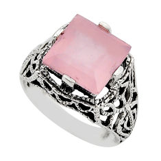 5.27cts faceted natural pink rose quartz 925 sterling silver ring size 7 y78628
