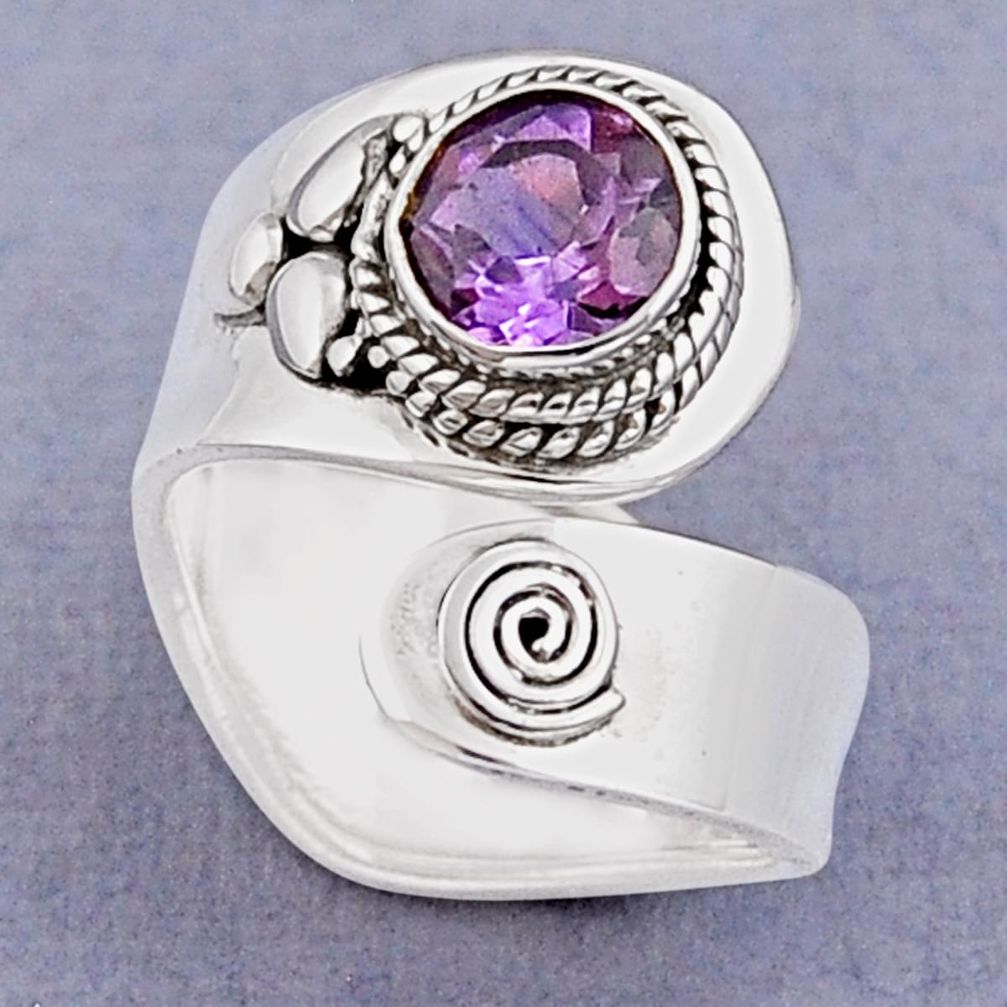 2.22cts faceted natural purple amethyst 925 silver adjustable ring size 6 y26661