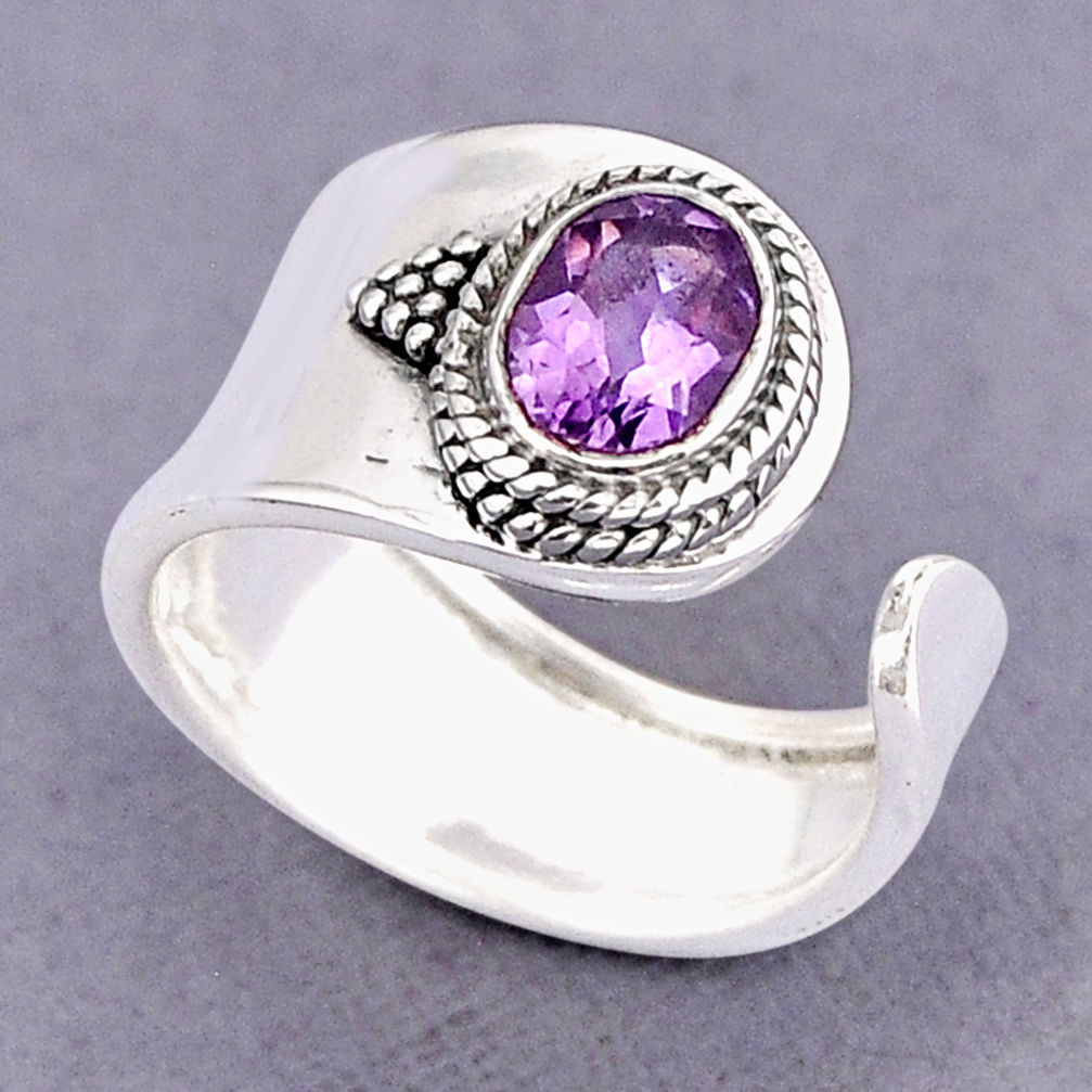 2.13cts faceted natural purple amethyst 925 silver adjustable ring size 8 y75358