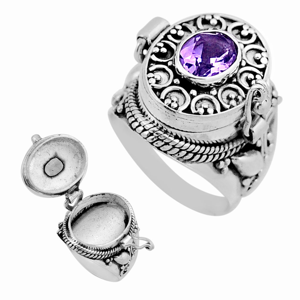 1.91cts faceted natural purple amethyst 925 silver poison box ring size 6 n43737