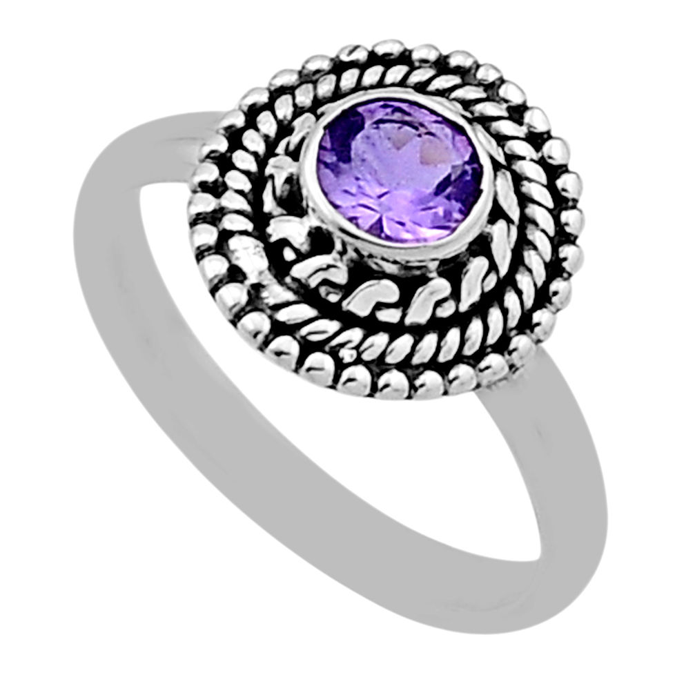 0.87cts faceted natural purple amethyst 925 sterling silver ring size 6.5 n45634
