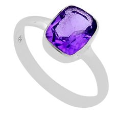 3.15cts faceted natural purple amethyst 925 sterling silver ring size 7.5 n46549