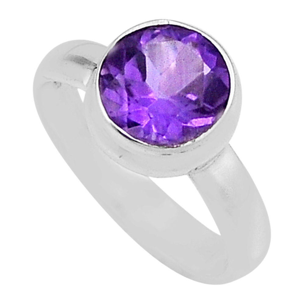 3.31cts faceted natural purple amethyst 925 sterling silver ring size 6 n35255