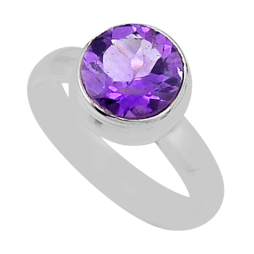 3.28cts faceted natural purple amethyst 925 sterling silver ring size 6 n35258