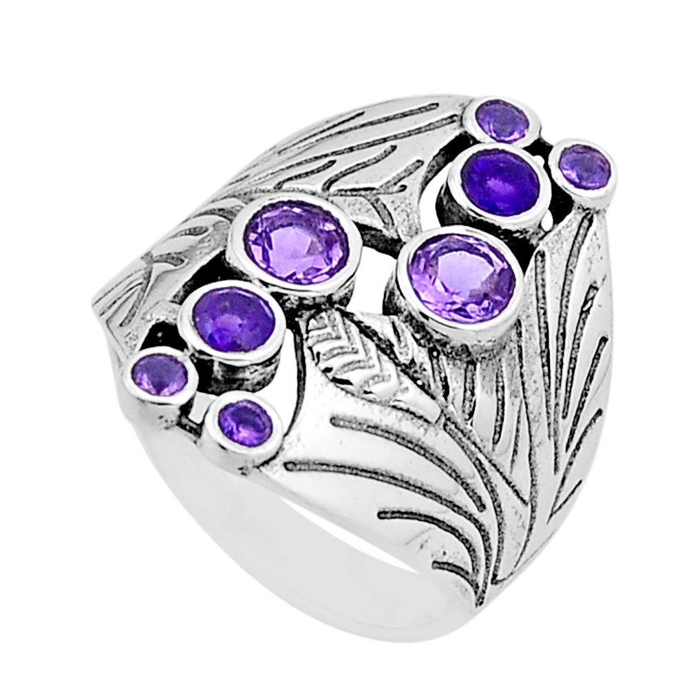 2.43cts faceted natural purple amethyst 925 sterling silver ring size 6 n54618
