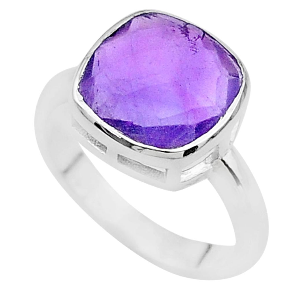 5.54cts faceted natural purple amethyst 925 sterling silver ring size 6 t12146